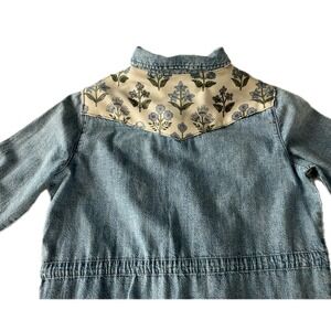 Upcycled NWT Lee Womens Denim Western Shirt Dress Light Wash Floral Back Medium